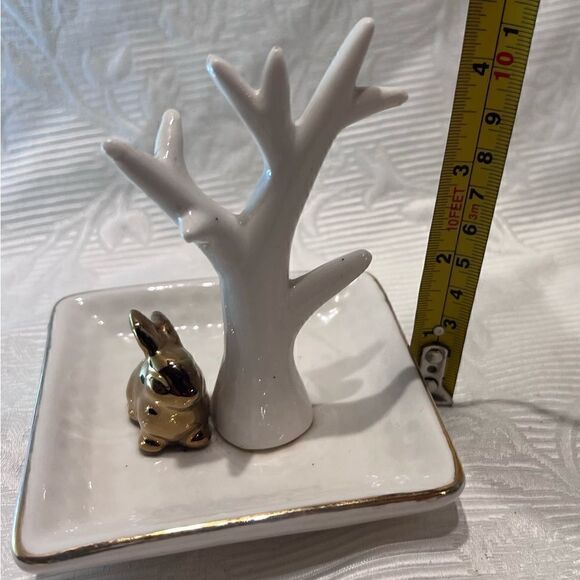 Sagebrook Home White Ceramic Jewelry Tray Decorative Plate Tree Bunny Gift - Picture 6 of 9